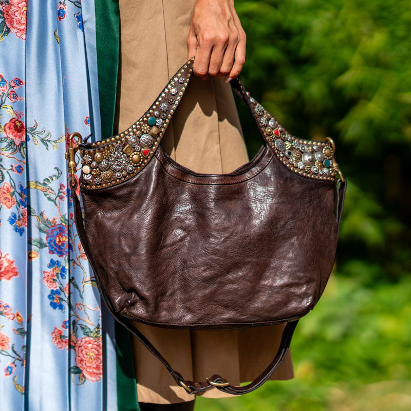 Campomaggi Bella Di Notte Studded Shopping Bag in Brown Collen Clare