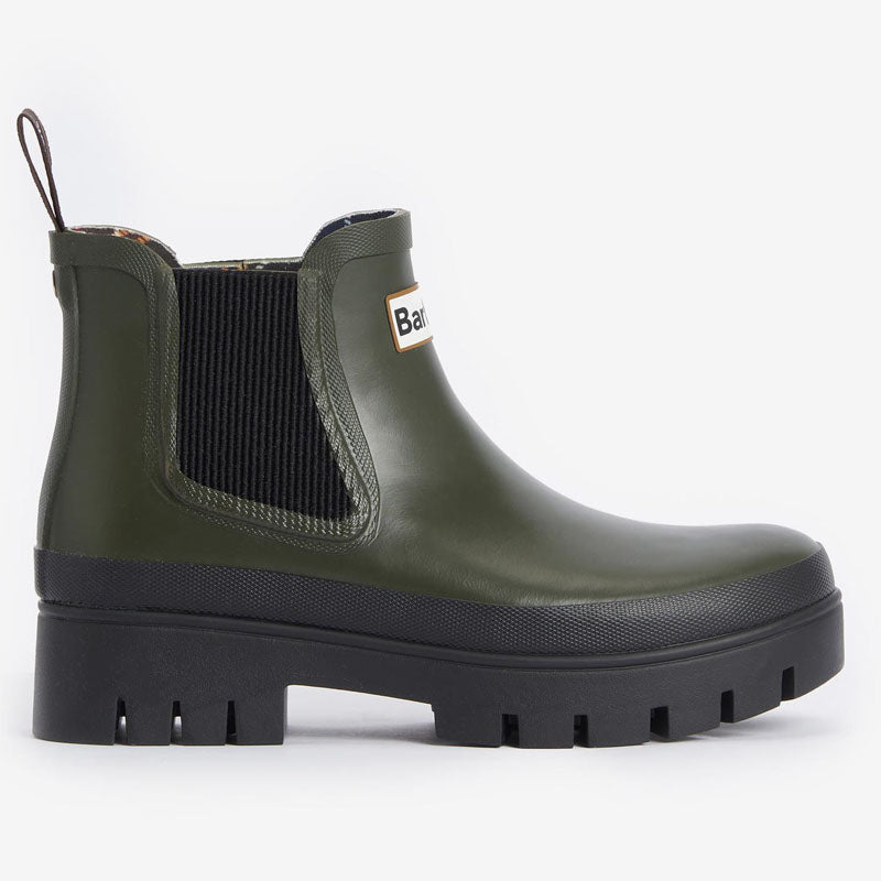 BARBOUR Halton Chelsea Welly Boots in Olive Black