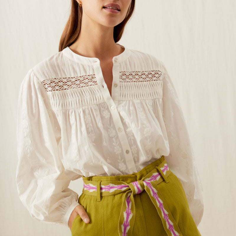 Jally Embroidered Shirt in Off White – Collen & Clare