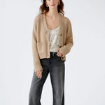 3 Button Cardigan with Pockets in Beige Melange