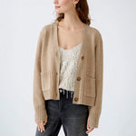 3 Button Cardigan with Pockets in Beige Melange