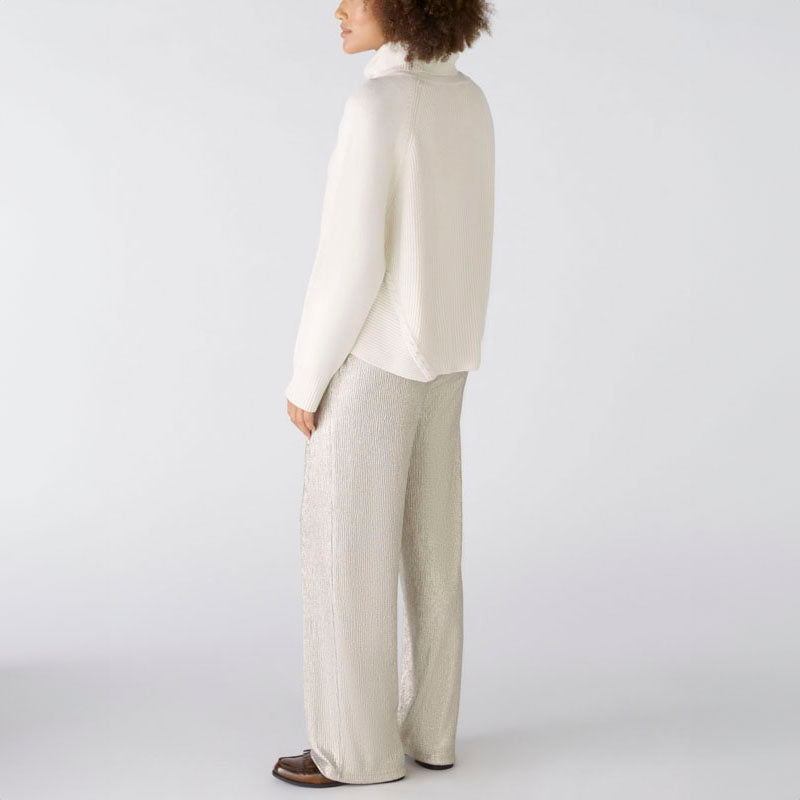 Viscose Mix Roll Neck Jumper in Off White