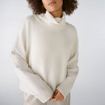 Viscose Mix Roll Neck Jumper in Off White