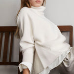 Viscose Mix Roll Neck Jumper in Off White