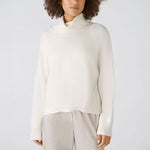 Viscose Mix Roll Neck Jumper in Off White