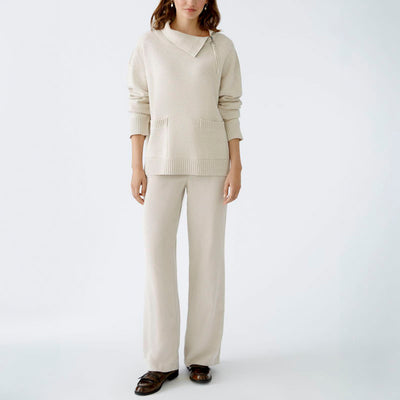 Wide Leg Corduroy Trousers in Light Beige Melange