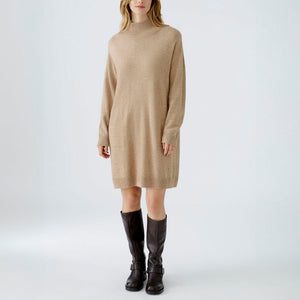 Turtleneck Knitted Dress in Beige Melange