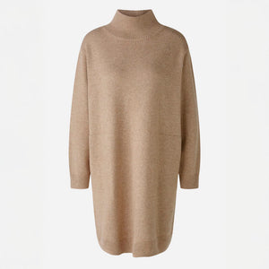 Turtleneck Knitted Dress in Beige Melange