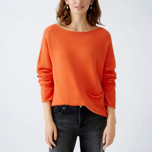 Boat Neck Jumper with Pocket in Cherry Tomato