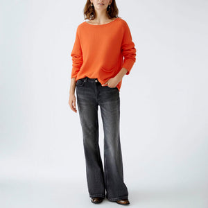 Boat Neck Jumper with Pocket in Cherry Tomato