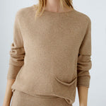 Boat Neck Jumper with Pocket in Beige Melange