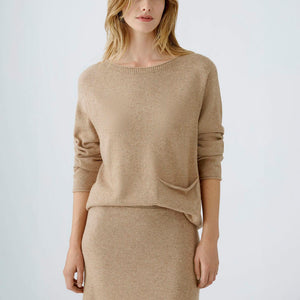 Boat Neck Jumper with Pocket in Beige Melange