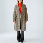 Tweed Check Wool Mix Coat in Light Stone Grey