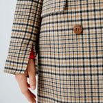 Tweed Check Wool Mix Coat in Light Stone Grey