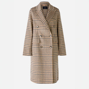 Tweed Check Wool Mix Coat in Light Stone Grey