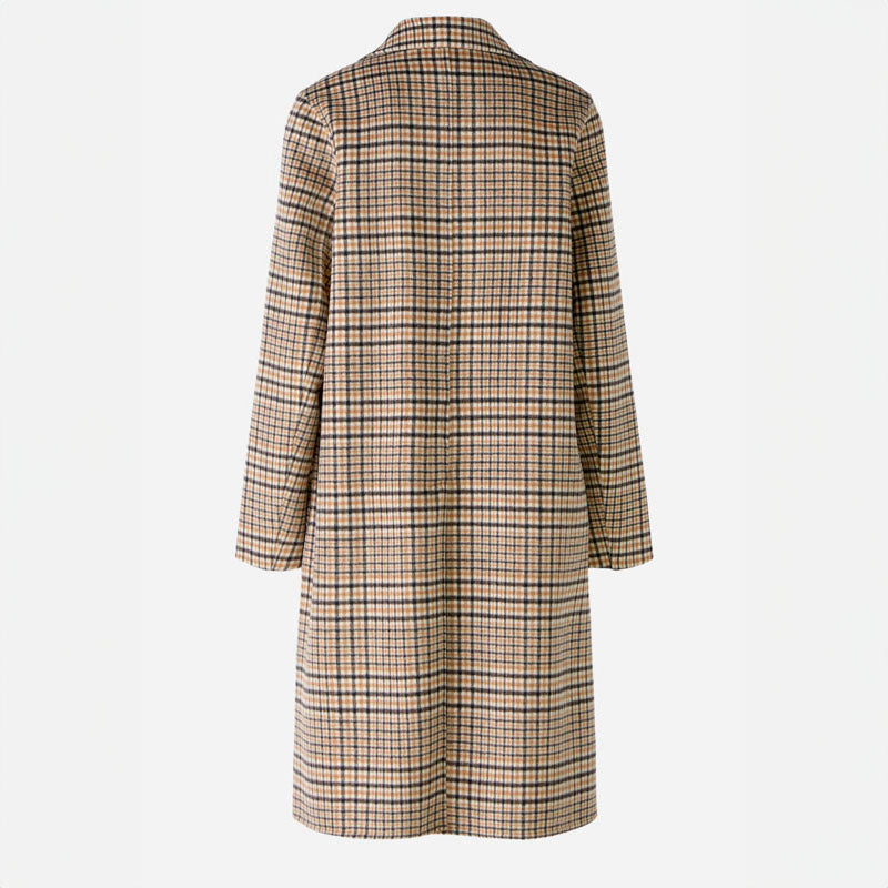 Tweed Check Wool Mix Coat in Light Stone Grey