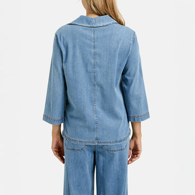 Lyocell Polo Collar Blouse in Denim