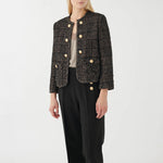 Nella Check Jacket with Deco Buttons in Cafe Au Lait