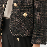 Nella Check Jacket with Deco Buttons in Cafe Au Lait