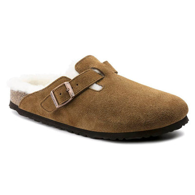 BIRKENSTOCK Boston Shearling Suede Leather Sandals in Mink