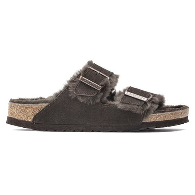 Arizona Shearling Suede Leather Sandals in Mocha