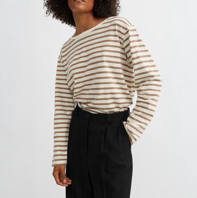 SKALL Loui Oversized Blouse in Light Brown/White Stripe