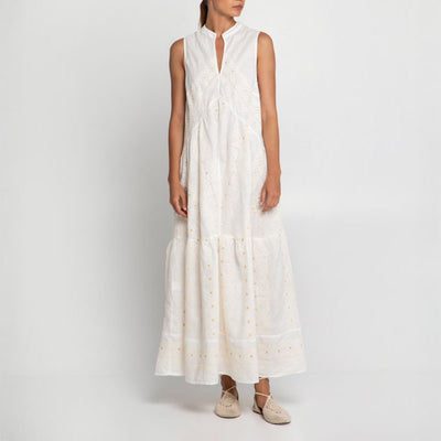 GREEK ARCHAIC KORI Pixel Wimbledon Dress in White/Ecru Gold