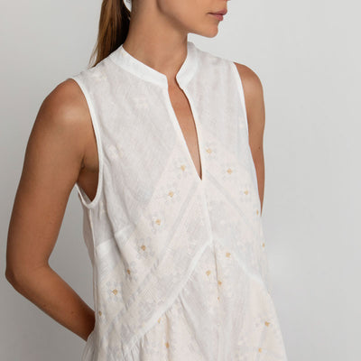 GREEK ARCHAIC KORI Pixel Wimbledon Dress in White/Ecru Gold