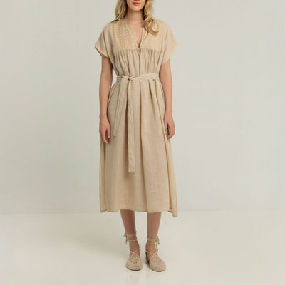 GREEK ARCHAIC KORI Cross Dress in Beige/Gold