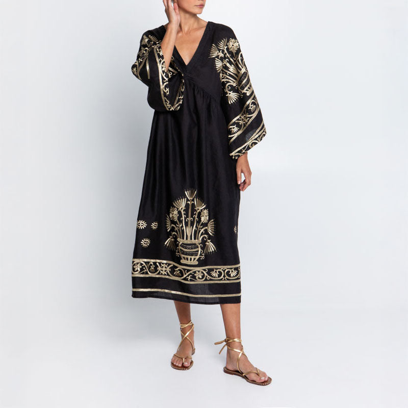 GREEK ARCHAIC KORI Crete Dress in Black/Gold