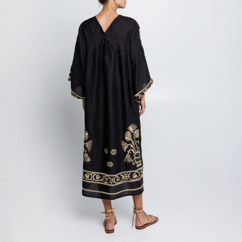 GREEK ARCHAIC KORI Crete Dress in Black/Gold