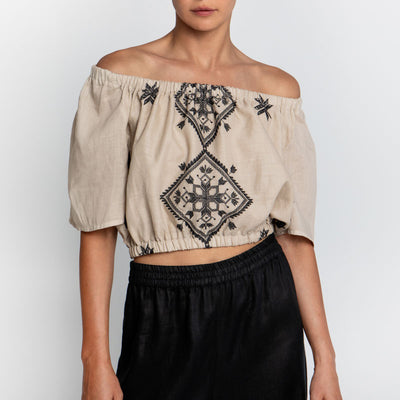 GREEK ARCHAIC KORI Lefkada Top in Beige/Black