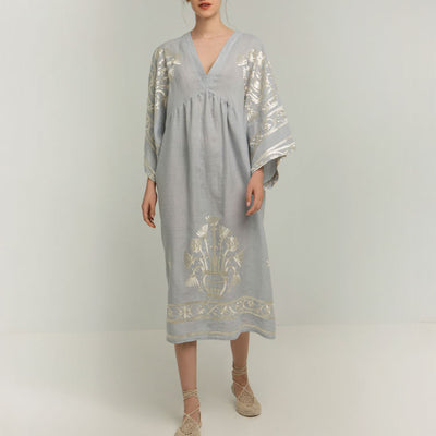 GREEK ARCHAIC KORI Crete Dress in Light Grey/Gold