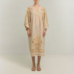 GREEK ARCHAIC KORI Crete Dress in Beige/Gold