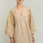 GREEK ARCHAIC KORI Crete Dress in Beige/Gold