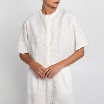 GREEK ARCHAIC KORI Pixel Shirt in White/Ecru Gold