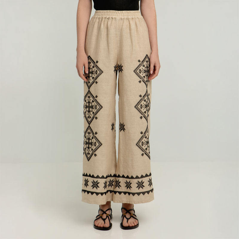 GREEK ARCHAIC KORI Lefkada Trouser in Beige/Black