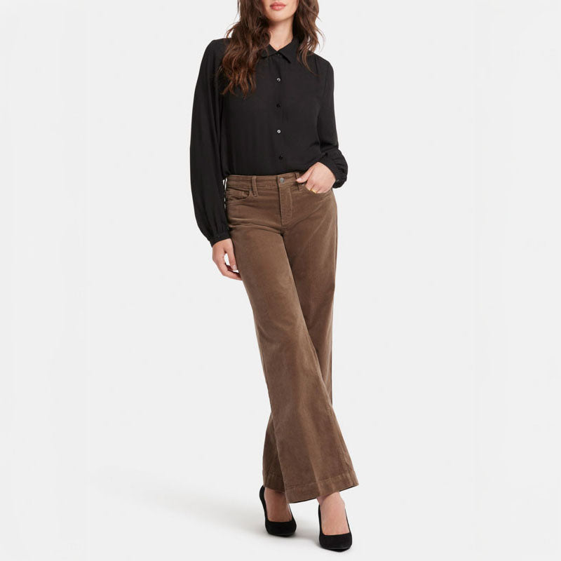 Teresa Wide Leg Velvet Trousers in Elmwood