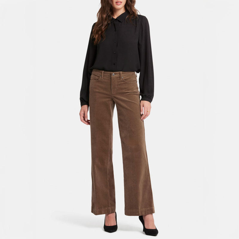 Teresa Wide Leg Velvet Trousers in Elmwood