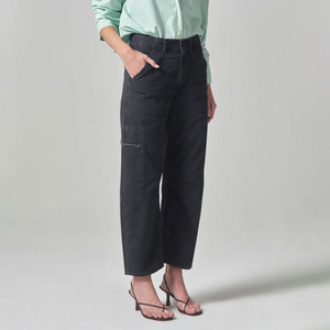 Marcelle Low Slung Sateen Cargo Pants in Washed Black
