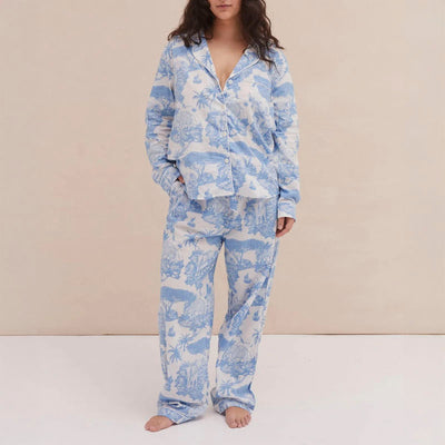 DESMOND & DEMPSEY Loxodonta Long PJ Set in Blue