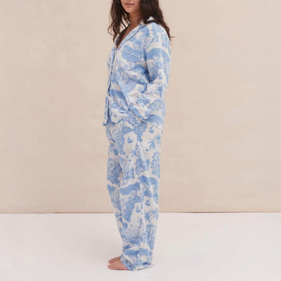 DESMOND & DEMPSEY Loxodonta Long PJ Set in Blue