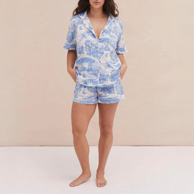 DESMOND & DEMPSEY Loxodonta Short PJ Set in Blue