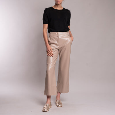 Soprano Faux Leather Trousers in Beige