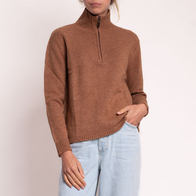 Alma Cashmere & Lambswool 1/4 Zip Knit in Almond