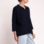 Melody 3/4 Sleeve Knit with Collar in Navy Marl