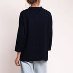 Melody 3/4 Sleeve Knit with Collar in Navy Marl