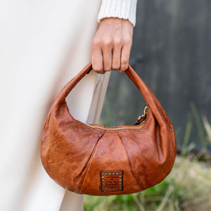 Opale Croissant Shoulder Bag in Cognac