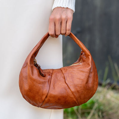 Opale Croissant Shoulder Bag in Cognac