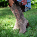 Goldie Embroidered Cowboy Boots in Taupe